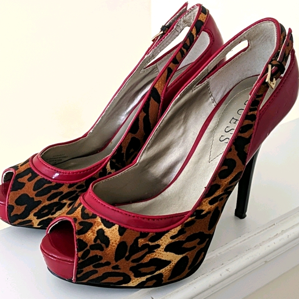 Guess Red Leopard Print Heels